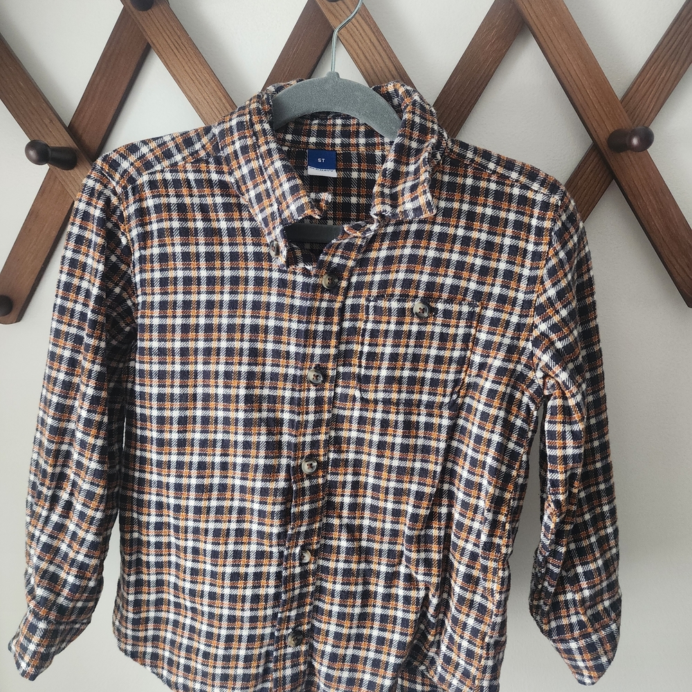 Old Navy Kids Plaid Button Down Shirt - Blue, White, Brown